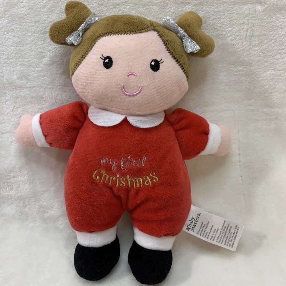 Baby Starters My‎ First Christmas Doll Plush Stuffed Animal Toy Red Silver Bows
